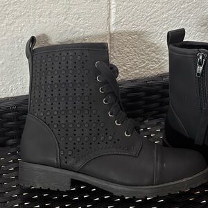 SO Black Lace Up Boots with Cutout Design